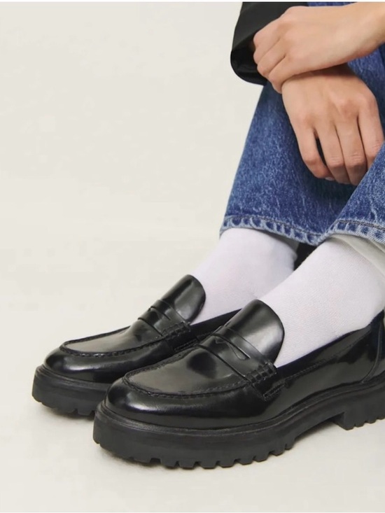 Reformation Shoes - Reformation Black Chunky Lug Penny Loafers - Worn Once! Don’t fit me.